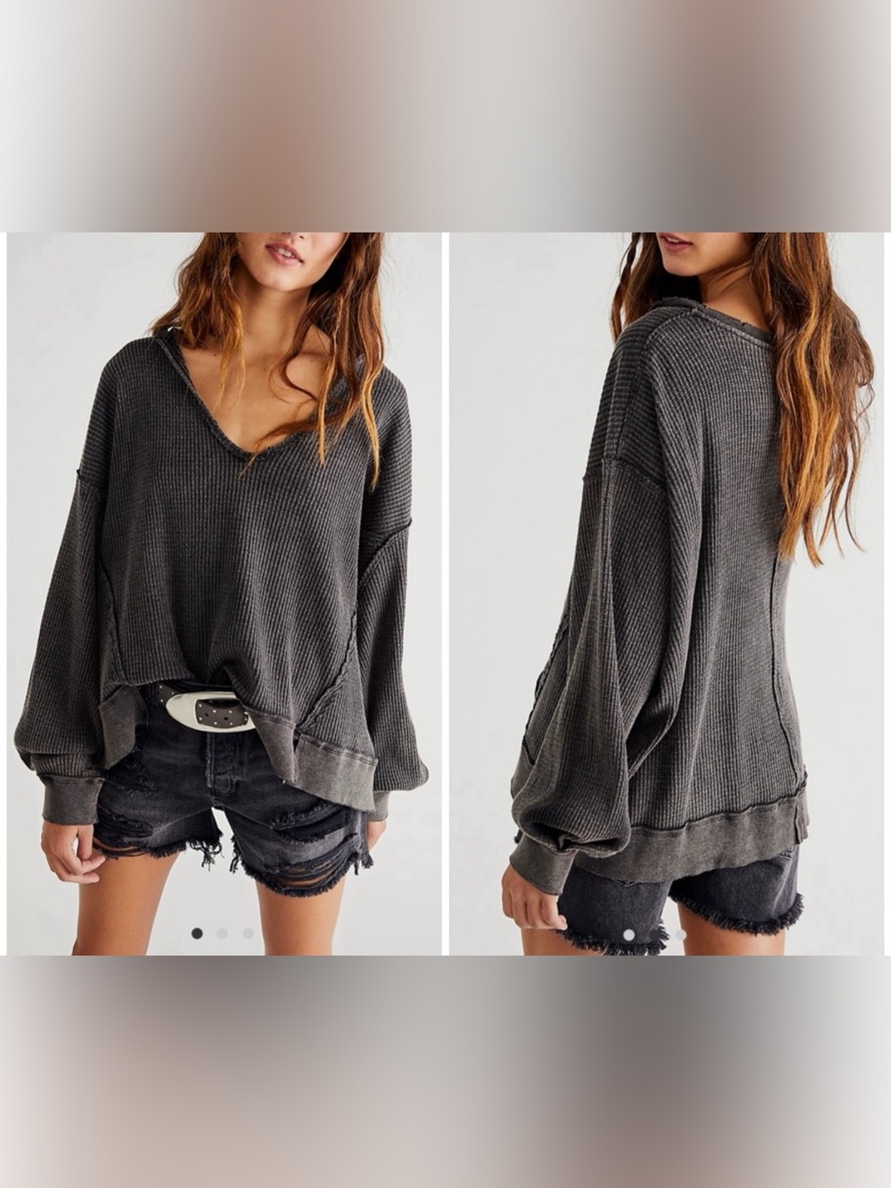 NWOT Free People We The Free Buttercup Thermal - washed black - XS